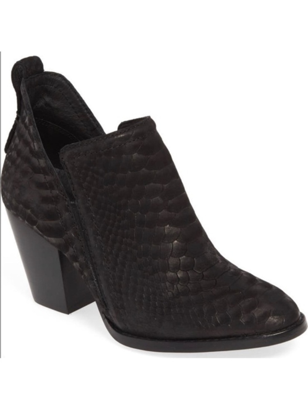 Jeffrey Campbell Rowlan Snakeskin Embossed Leather Bootie Ankle Boots Black